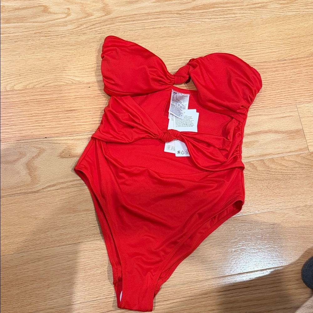 H&M Red Knot-Detail One-Piece Swimsuit